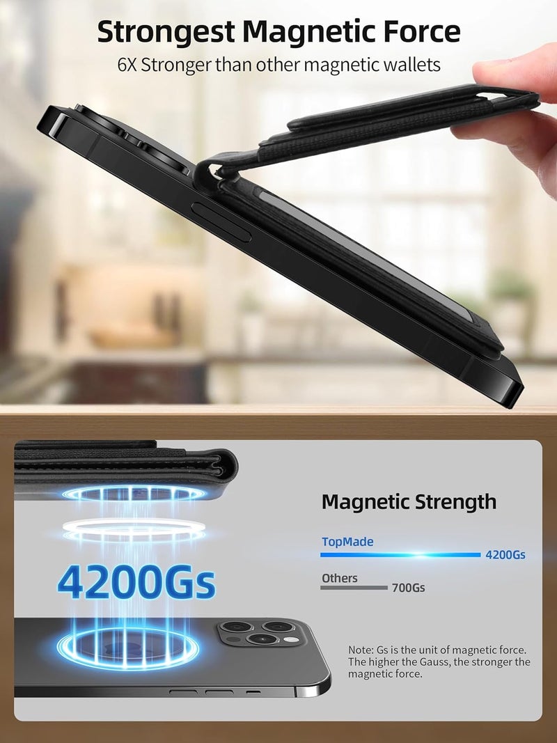 TopMade for MagSafe Wallet with Money Clip, Works with Apple Find My, Strongest Magnetic Wallet for iPhone 17/16/15/14/13/12 Series, for iPhone Wallet Stand with Finder Tracker, 8 Cards Holder, Black - Image 2